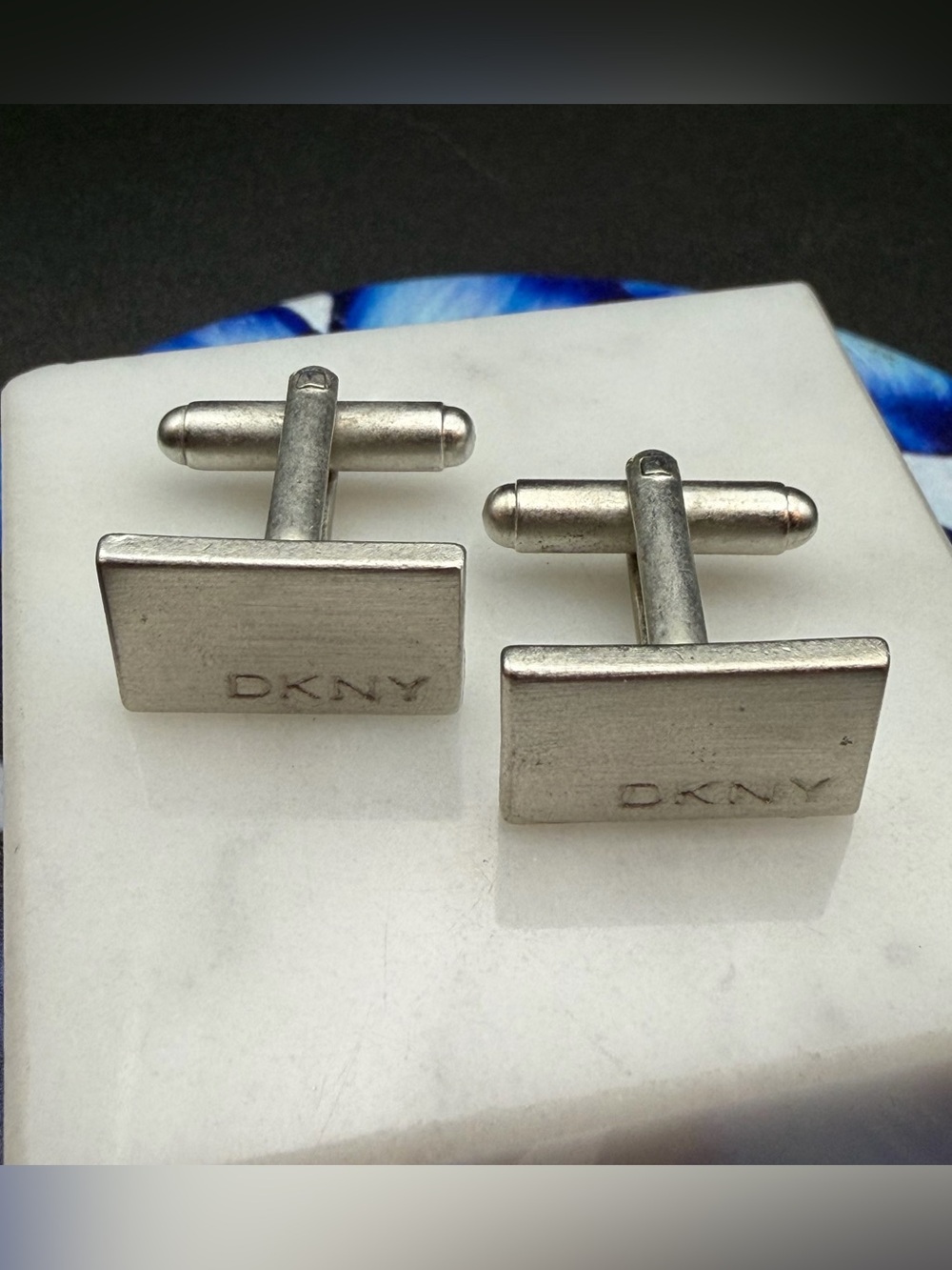 DKNY silver tone rectangle French cuff links #829